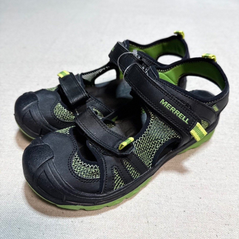 Merrell Boys Hydro Rapid Sandals Black Lime Green Water Shoes MY54843 Size 5M